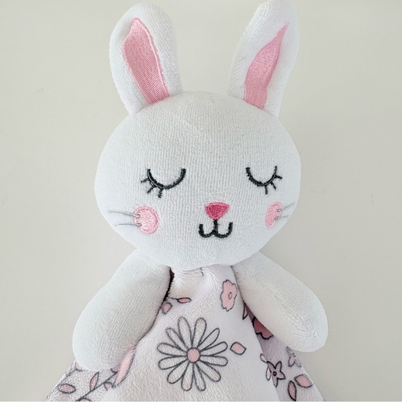 George White Pink Floral Bunny Rabbit Satin Trim Security Blanket Baby Lovey - Picture 2 of 16